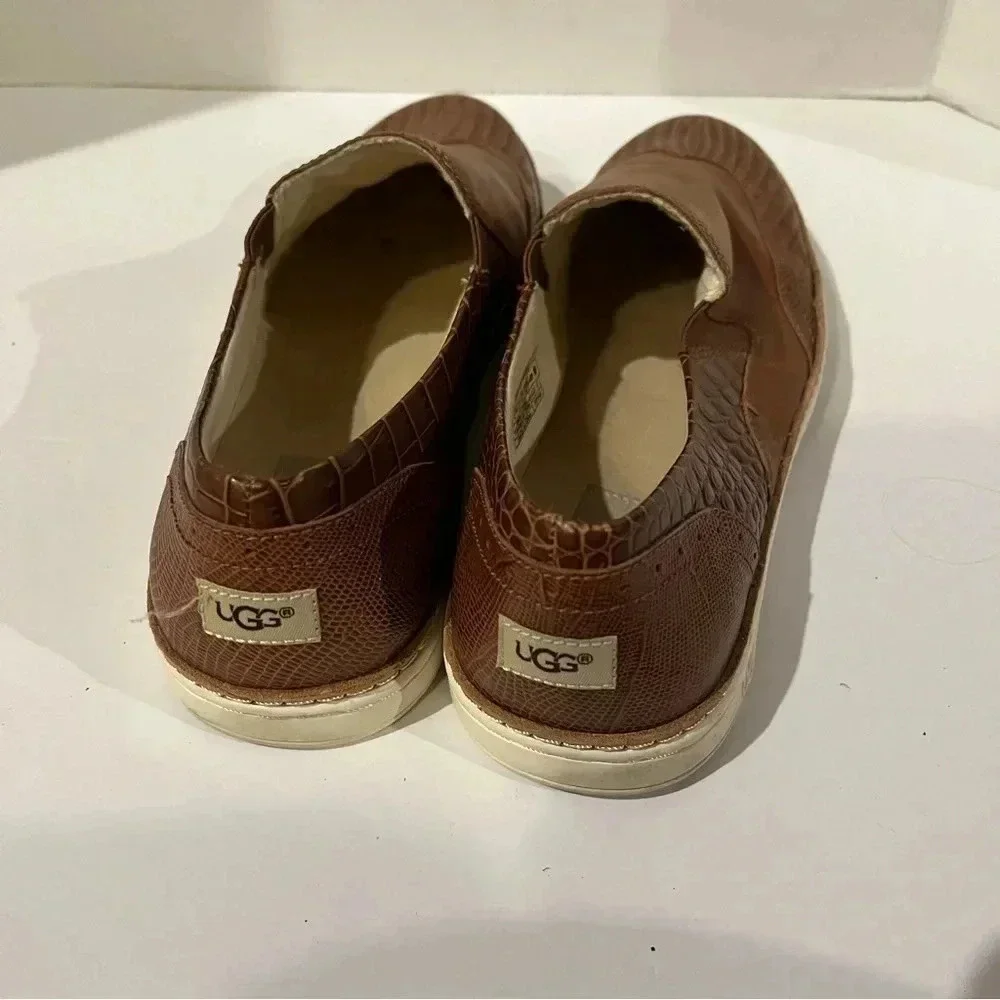 Ugg Australia Hadria Croco Lonely Hearts Slip Wingtip Loafer Brown Womens Size 9